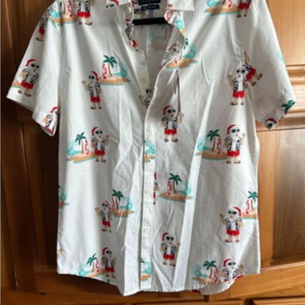 Festive White Men's Shirt with Tropical Santa Christmas Print